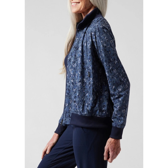 ATHLETA 2 PC Set Bomber Jacket & Wide Leg Crop Pant Navy Leopard Size Large 12 - Picture 3 of 16